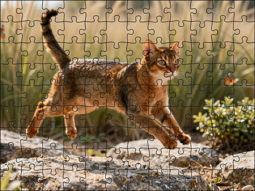 Fotopuzzel Abessijn kat in de savanne | Liggend - Stukjes Geluk