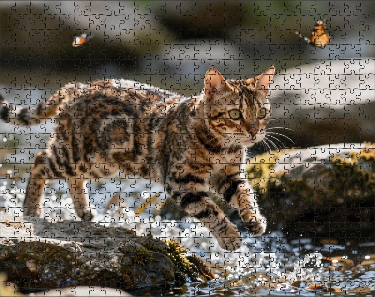 Fotopuzzel Bengaalse kat in het water | Liggend - Stukjes Geluk