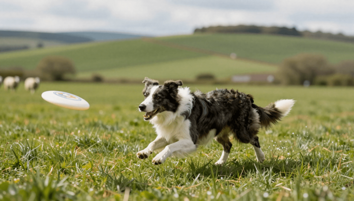 Fotopuzzel Border Collie met frisbee | Liggend - Stukjes Geluk
