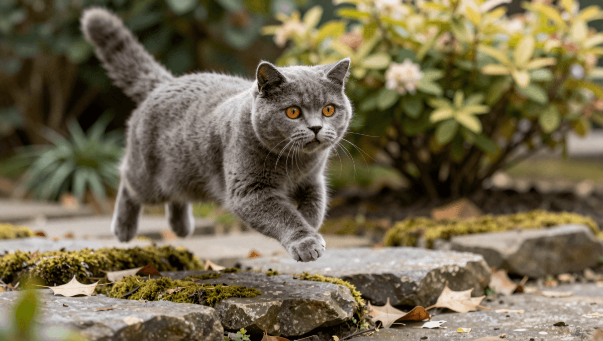 Fotopuzzel Britse Korthaar in de tuin | Liggend - Stukjes Geluk