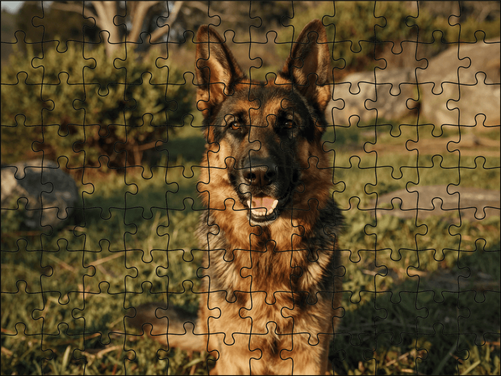 Fotopuzzel Bruin/zwarte Duitse herder | Portretfoto | Liggend - Stukjes Geluk