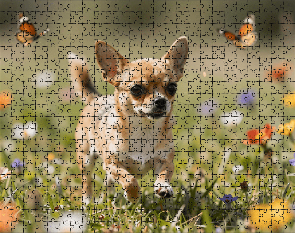 Fotopuzzel Chihuahua in de weide | Liggend - Stukjes Geluk