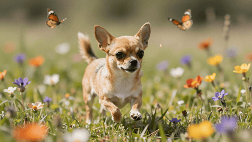 Fotopuzzel Chihuahua in de weide | Liggend - Stukjes Geluk