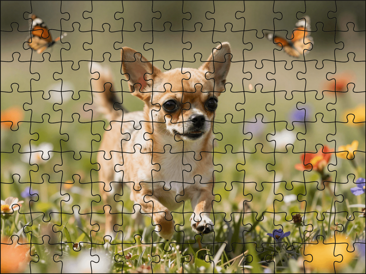 Fotopuzzel Chihuahua in de weide | Liggend - Stukjes Geluk