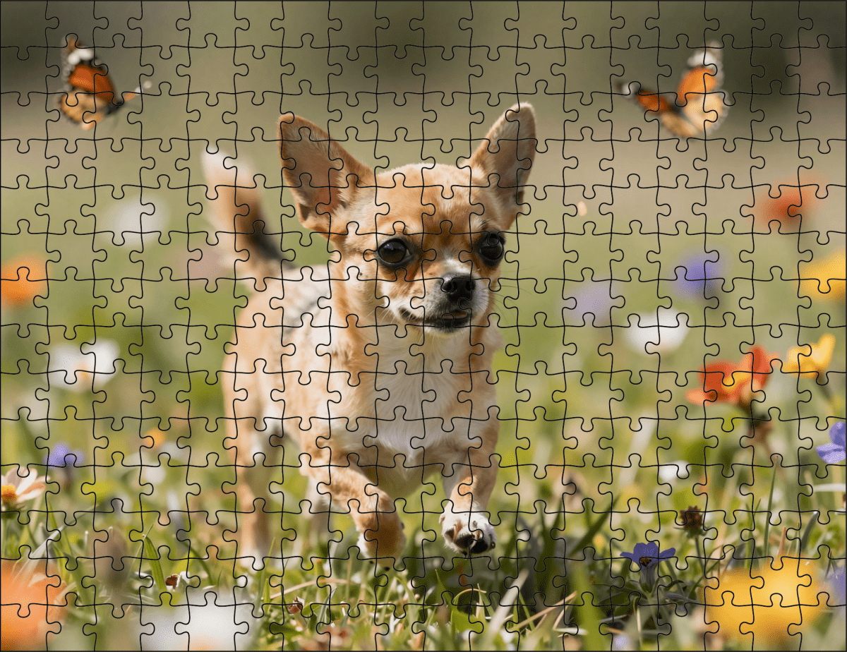 Fotopuzzel Chihuahua in de weide | Liggend - Stukjes Geluk