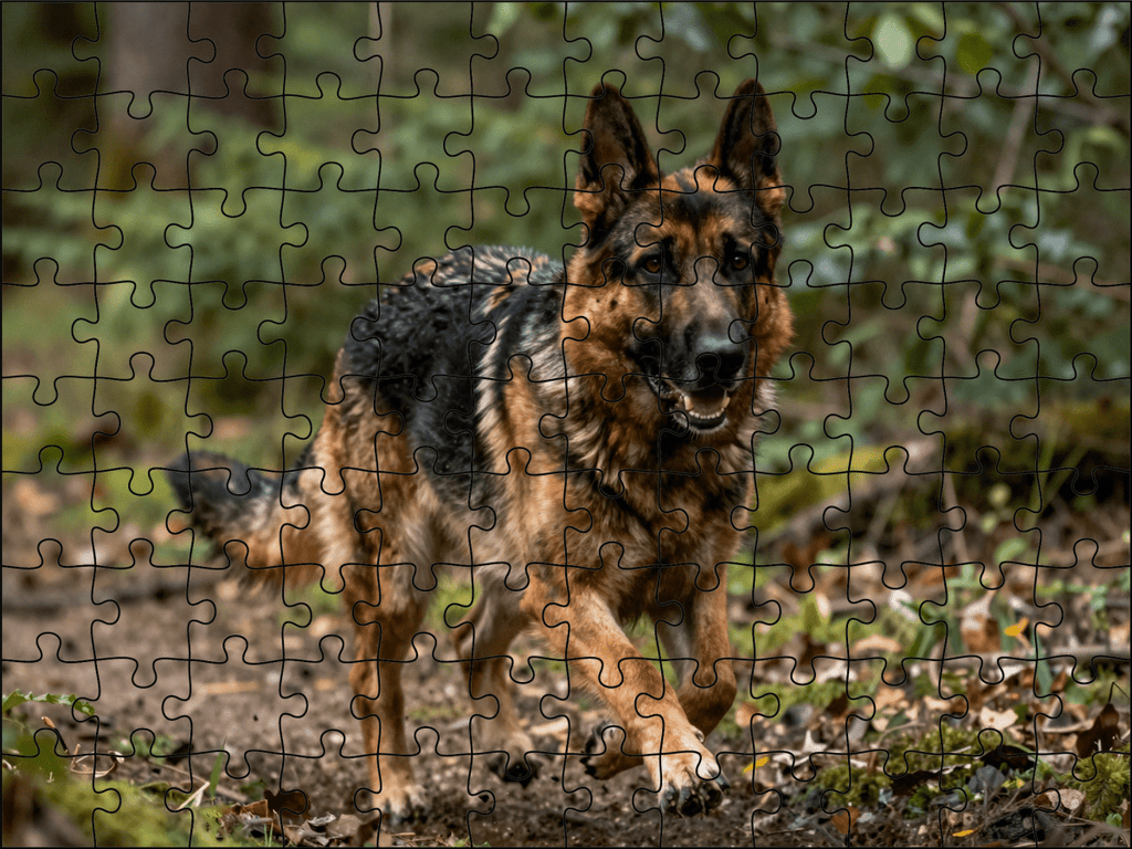 Fotopuzzel Duitse herder in het bos | Liggend - Stukjes Geluk