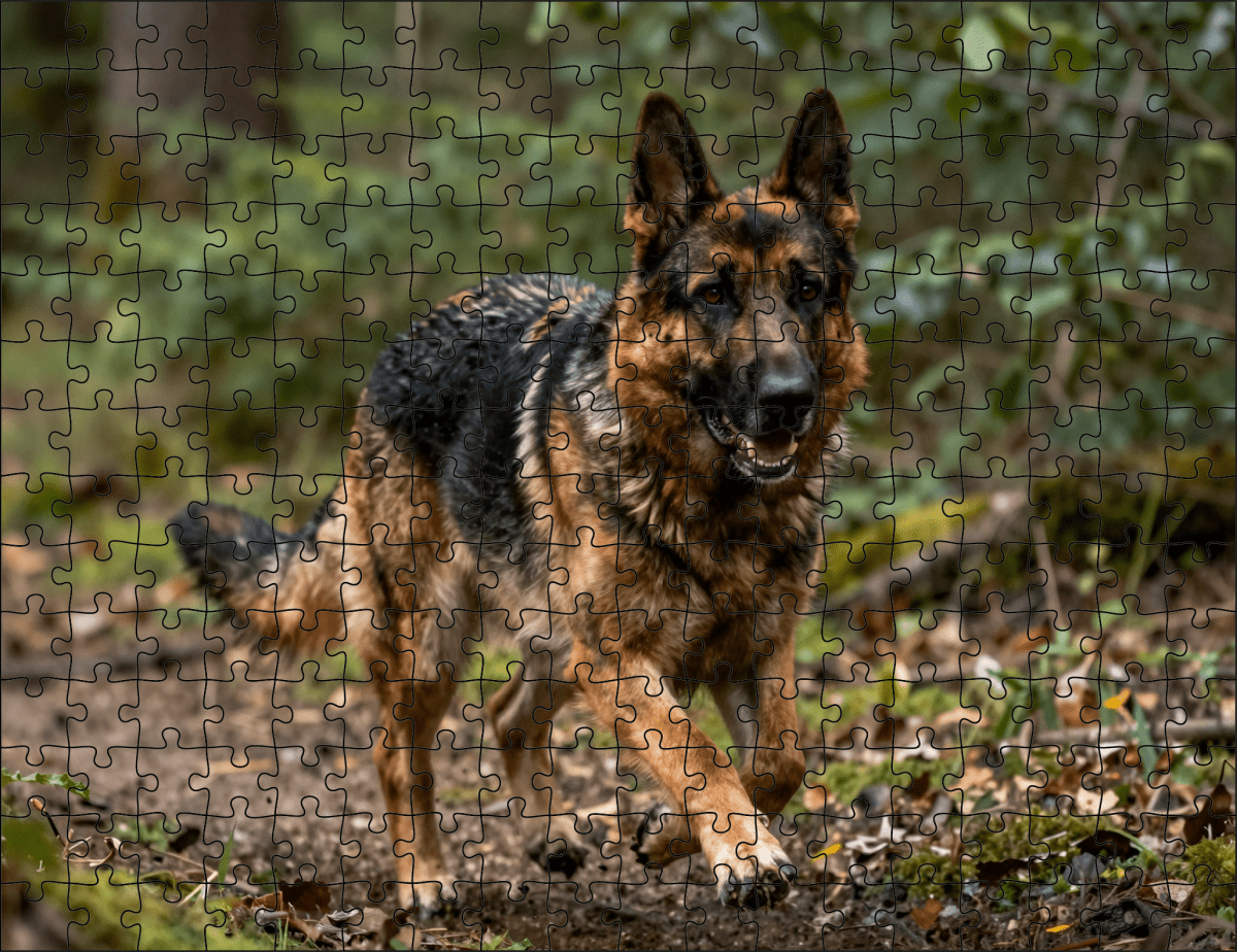 Fotopuzzel Duitse herder in het bos | Liggend - Stukjes Geluk