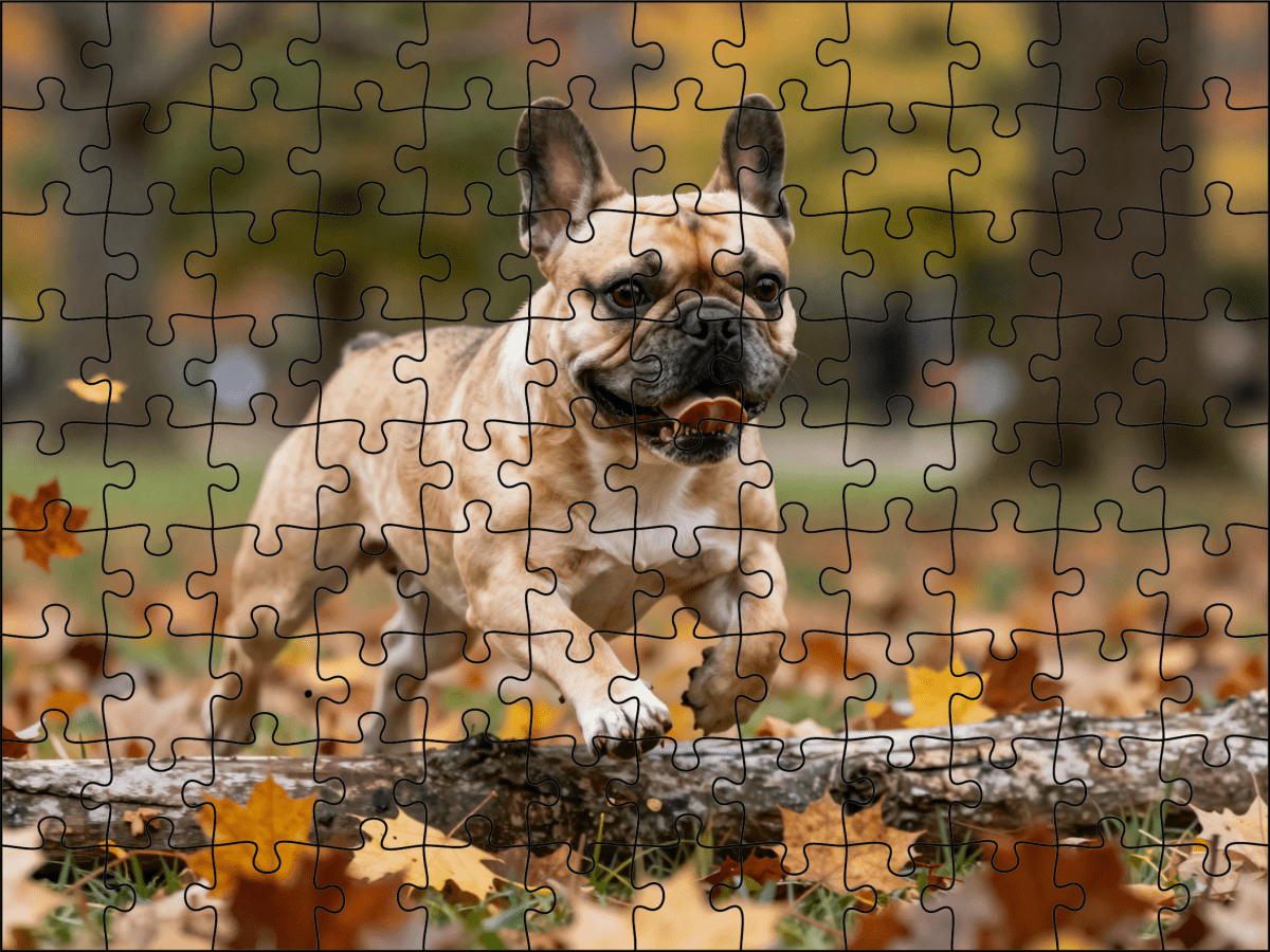 Fotopuzzel Franse Bulldog in het park | Liggend - Stukjes Geluk