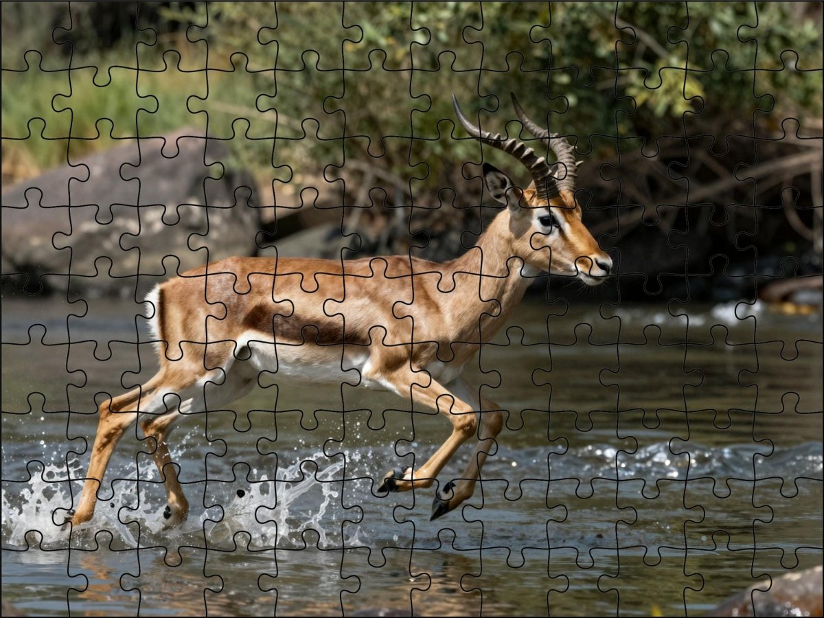 Fotopuzzel Gazelle 'River Escape' | Liggend - Stukjes Geluk