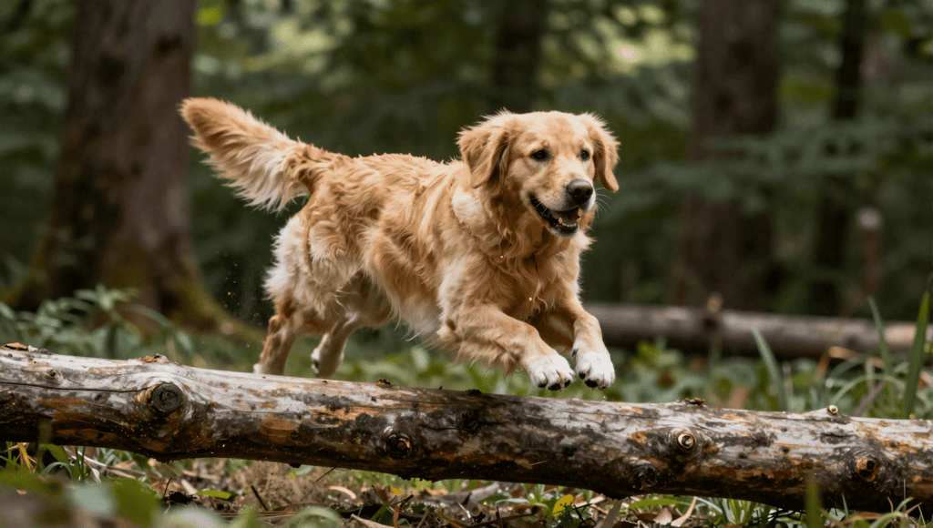 Fotopuzzel Golden Retriever in het bos | Liggend - Stukjes Geluk