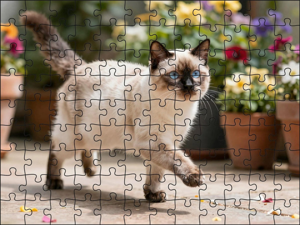 Fotopuzzel Heilige Birmaan in de tuin | Liggend - Stukjes Geluk
