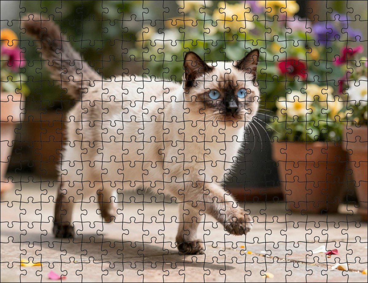 Fotopuzzel Heilige Birmaan in de tuin | Liggend - Stukjes Geluk