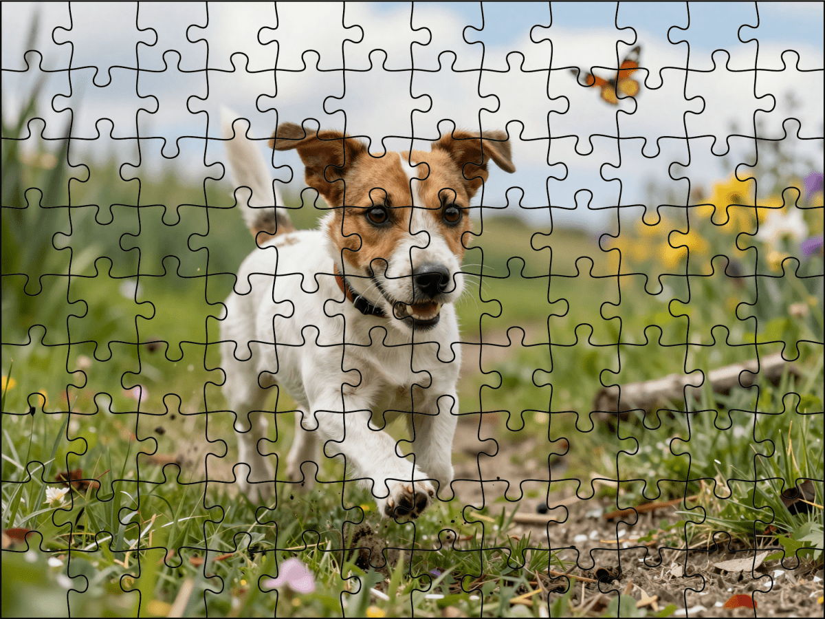 Fotopuzzel Jack Russell in de heide | Liggend - Stukjes Geluk