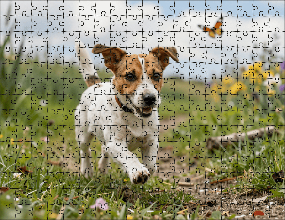 Fotopuzzel Jack Russell in de heide | Liggend - Stukjes Geluk