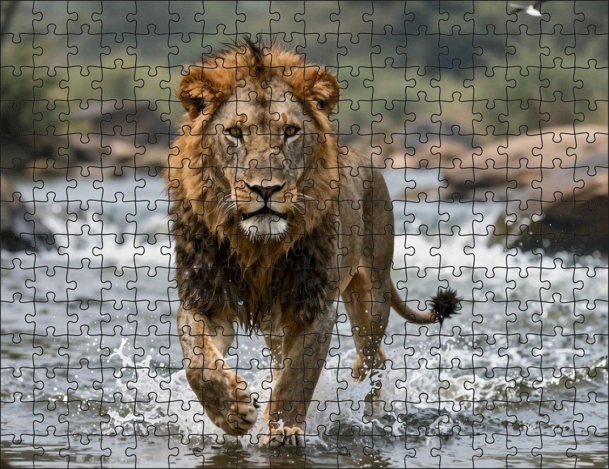Fotopuzzel Leeuw 'River Crossing' | Liggend - Stukjes Geluk