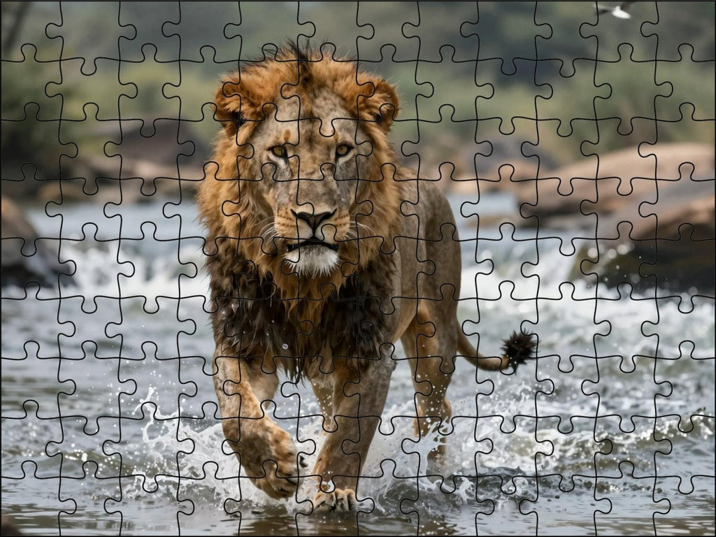 Fotopuzzel Leeuw 'River Crossing' | Liggend - Stukjes Geluk
