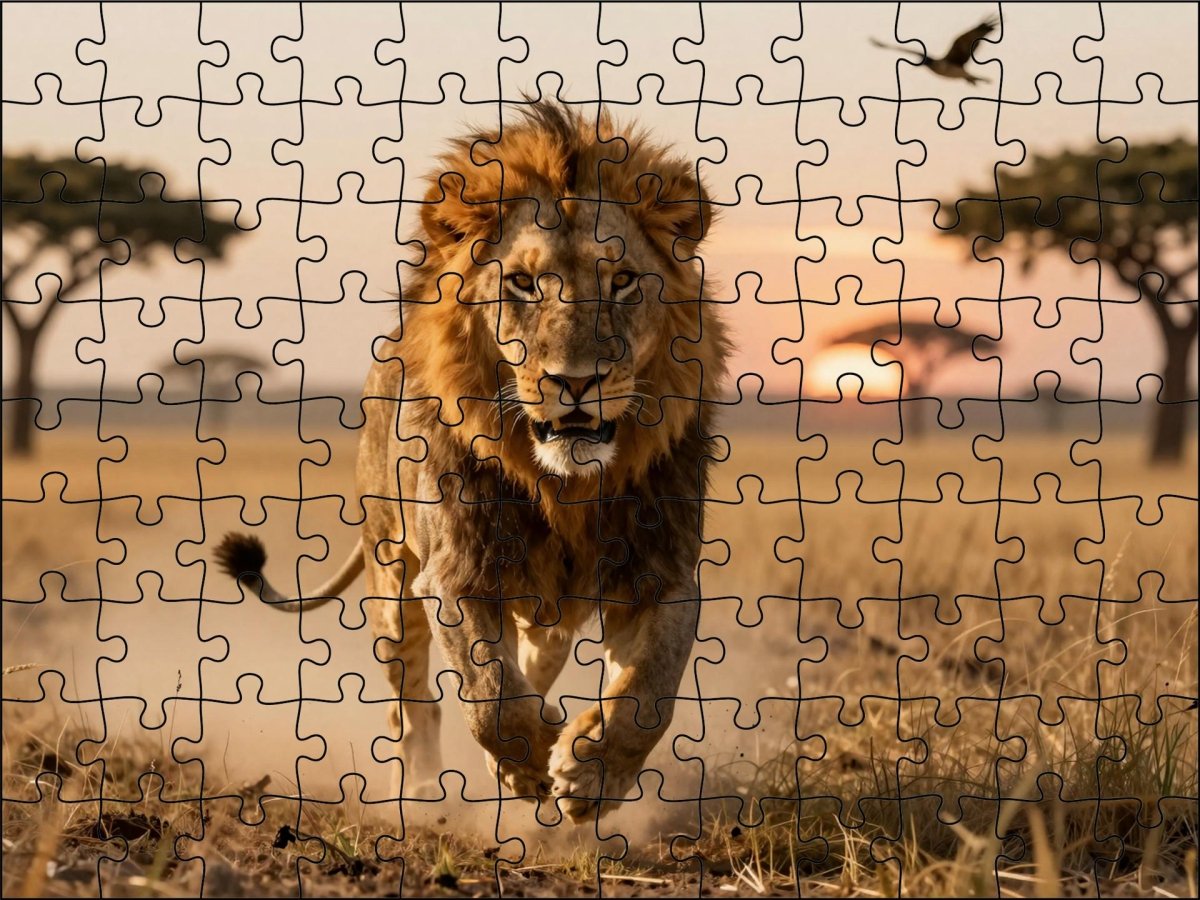 Fotopuzzel Leeuw 'Savanna Charge' | Liggend - Stukjes Geluk