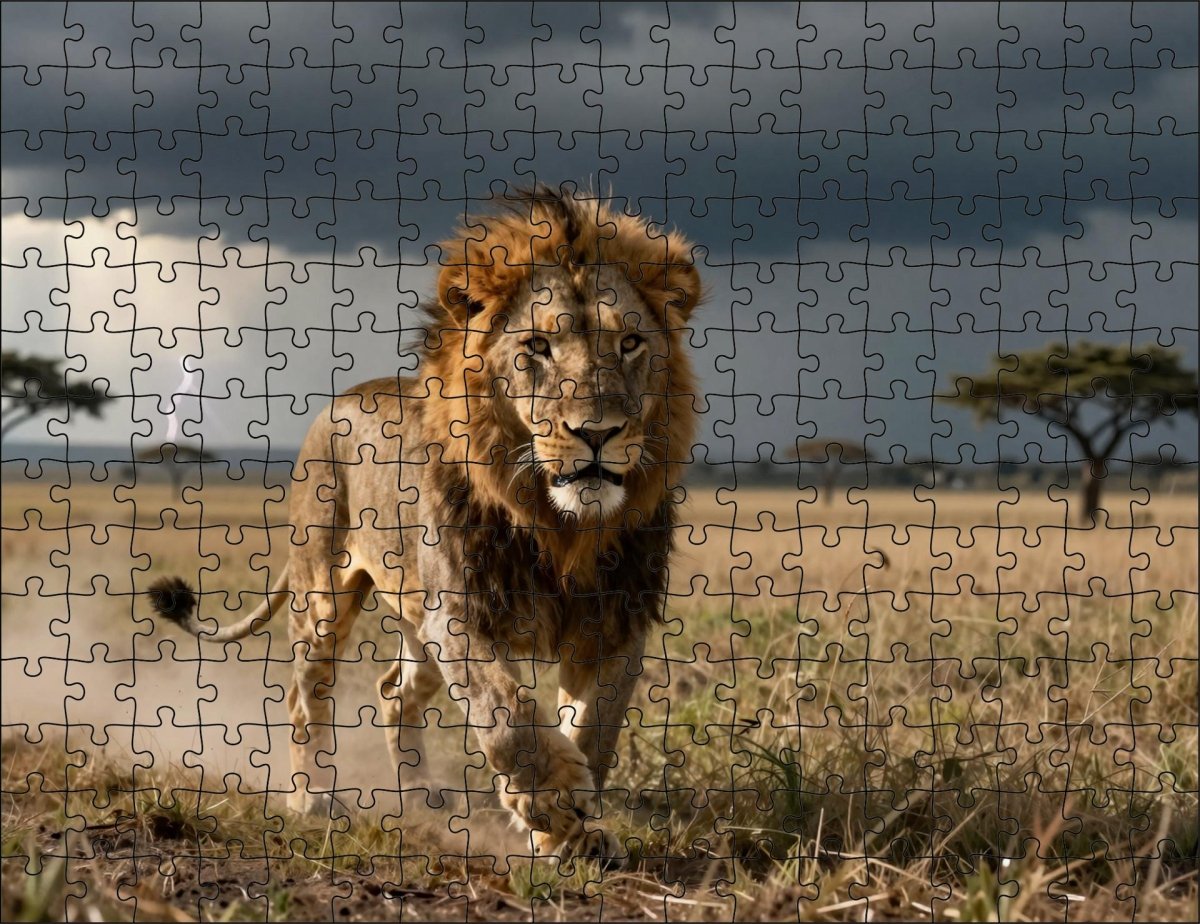 Fotopuzzel Leeuw 'Storm King' | Liggend - Stukjes Geluk