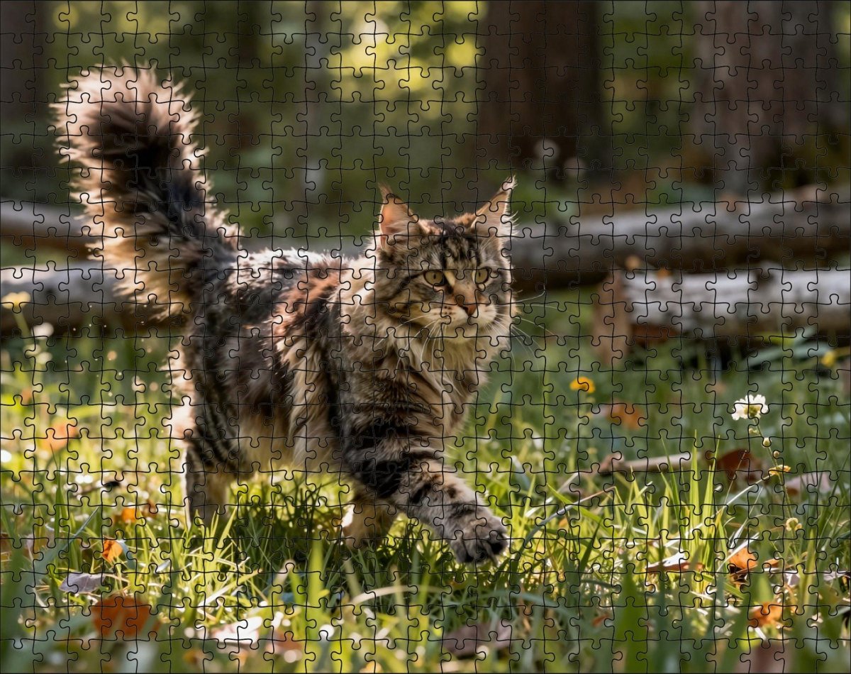 Fotopuzzel Maine Coon in het bos | Liggend - Stukjes Geluk