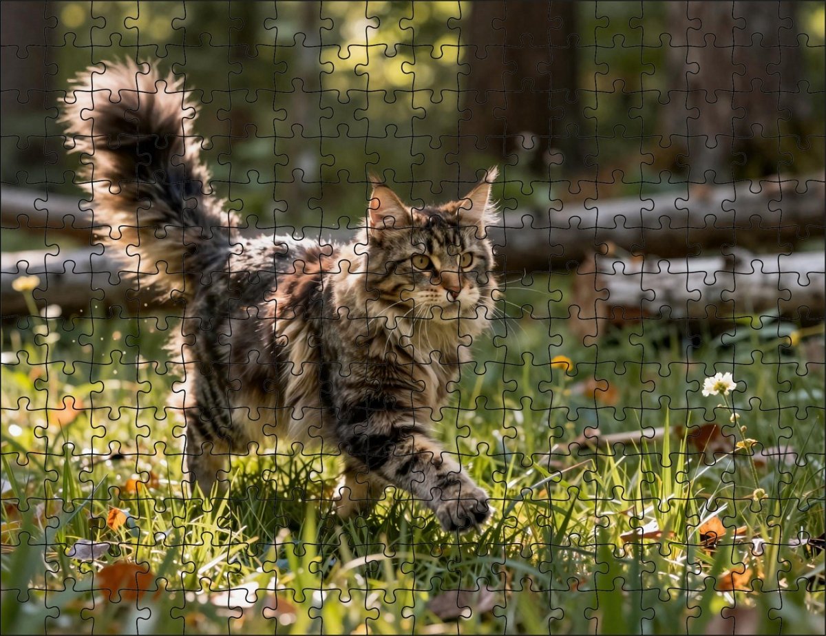 Fotopuzzel Maine Coon in het bos | Liggend - Stukjes Geluk