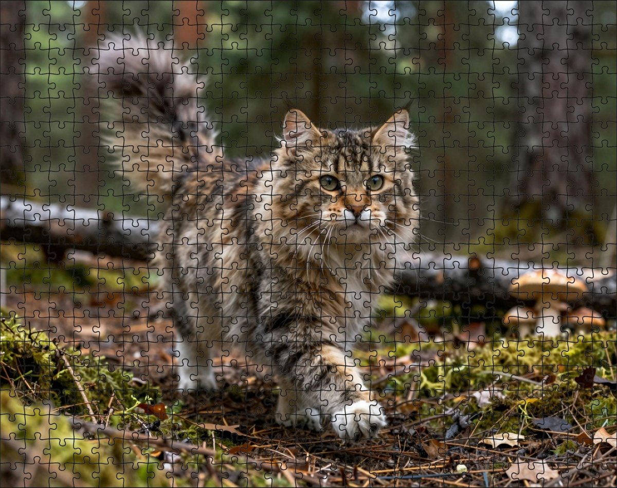 Fotopuzzel Noorse boskat in het bos | Liggend - Stukjes Geluk