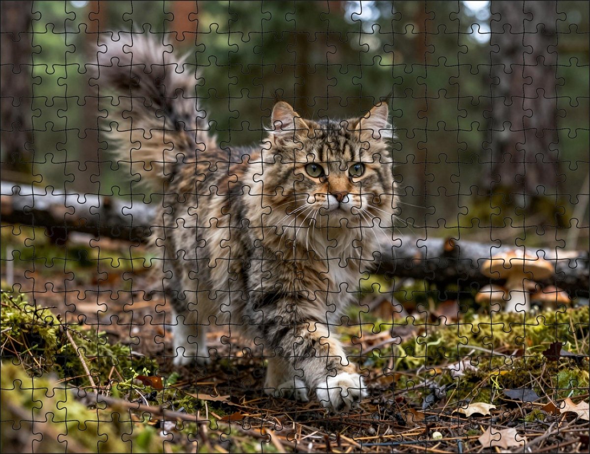 Fotopuzzel Noorse boskat in het bos | Liggend - Stukjes Geluk