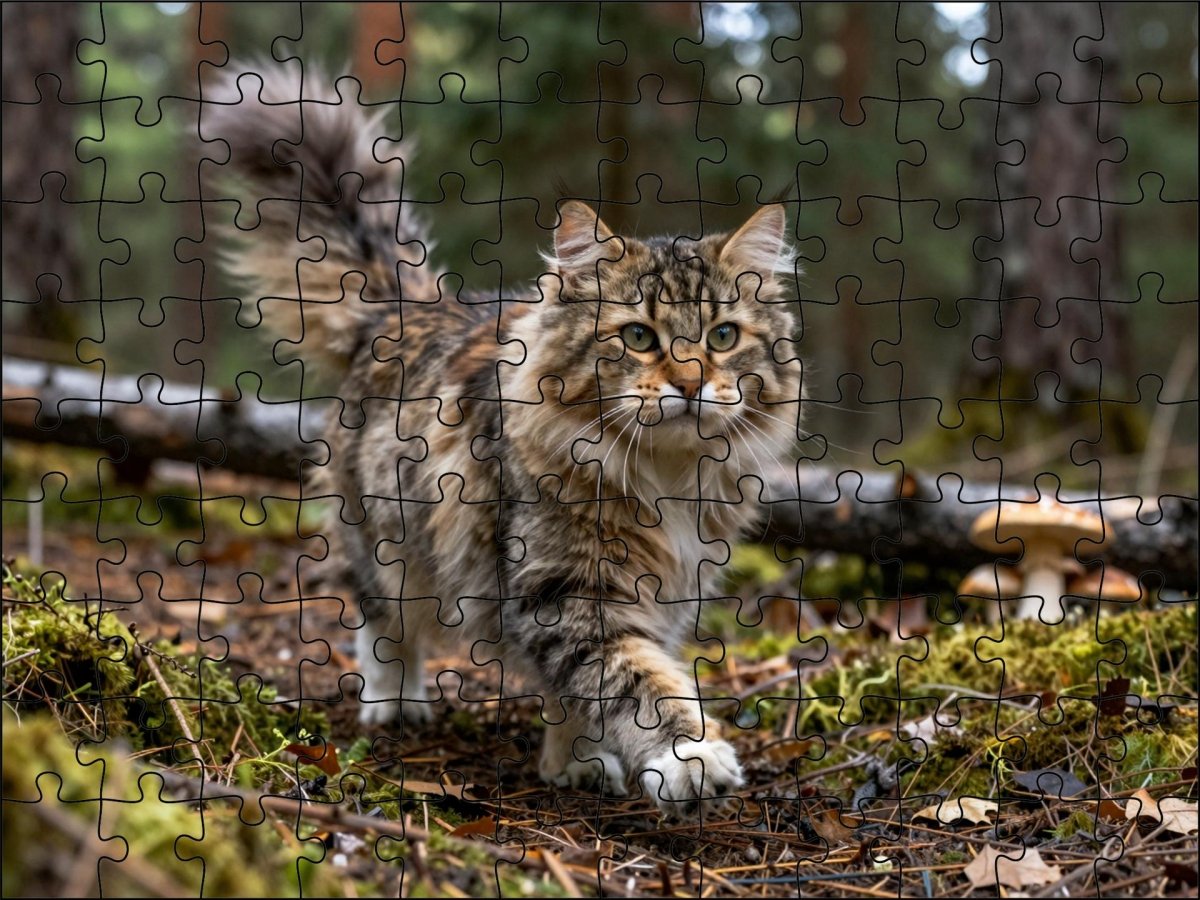 Fotopuzzel Noorse boskat in het bos | Liggend - Stukjes Geluk