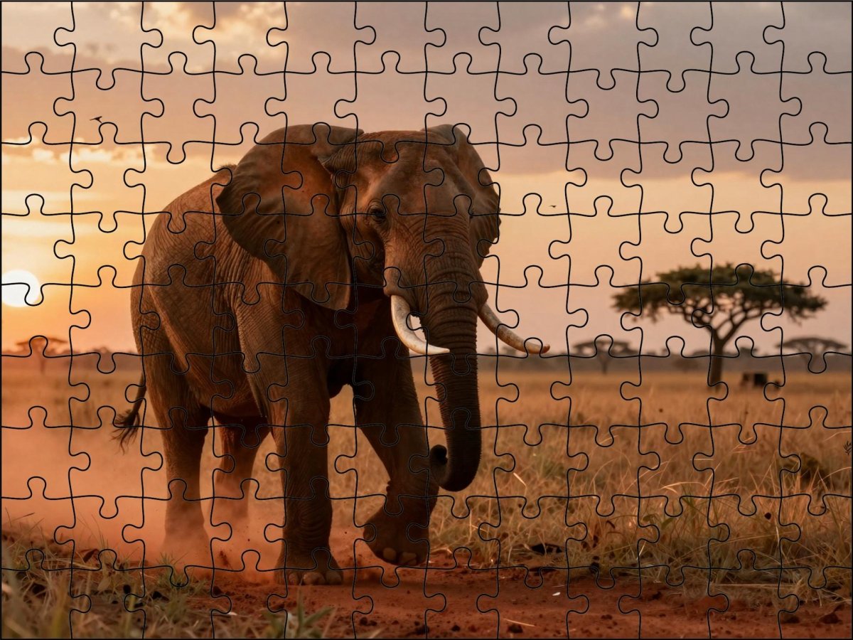 Fotopuzzel Olifant 'Dust Storm Charge' | Liggend - Stukjes Geluk