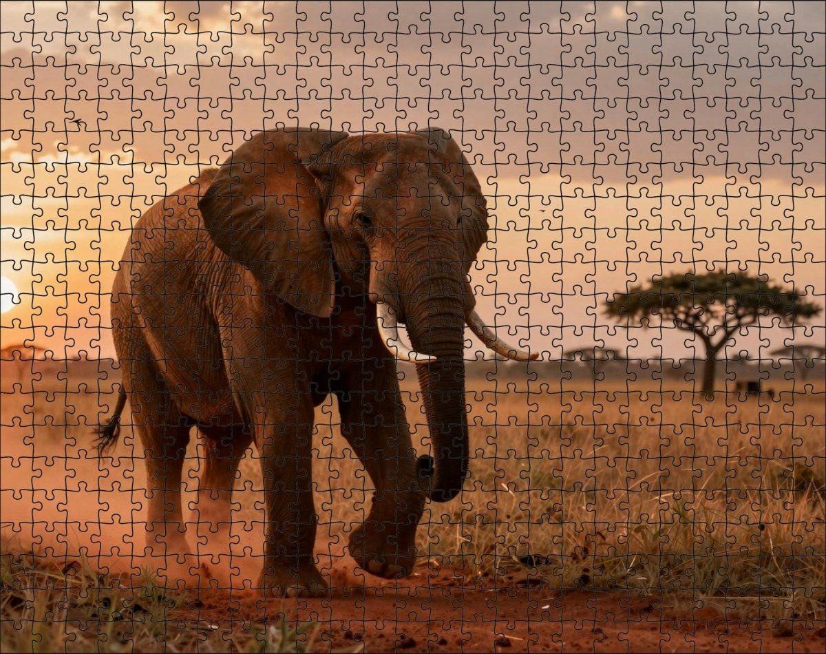 Fotopuzzel Olifant 'Dust Storm Charge' | Liggend - Stukjes Geluk