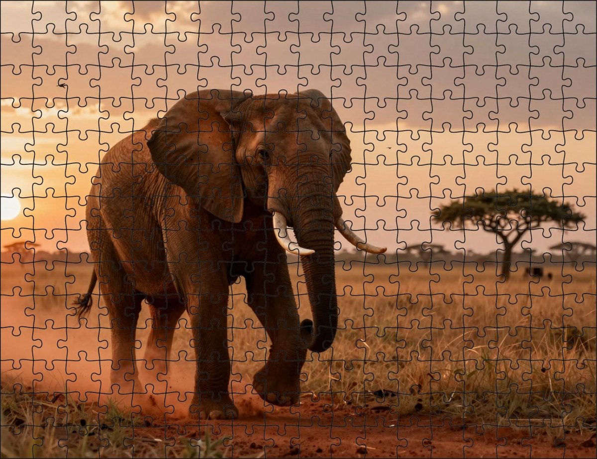 Fotopuzzel Olifant 'Dust Storm Charge' | Liggend - Stukjes Geluk