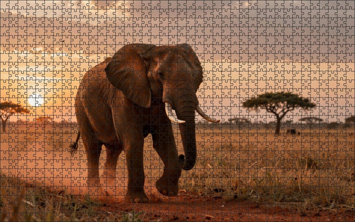 Fotopuzzel Olifant 'Dust Storm Charge' | Liggend - Stukjes Geluk