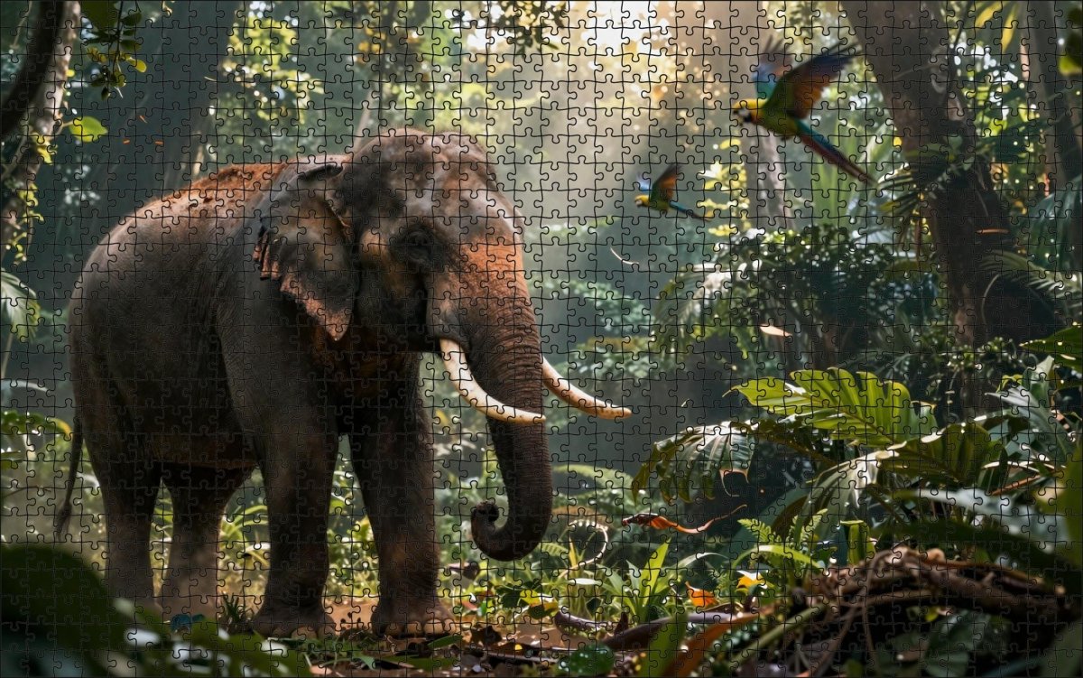 Fotopuzzel Olifant 'Jungle Breakthrough' | Liggend - Stukjes Geluk