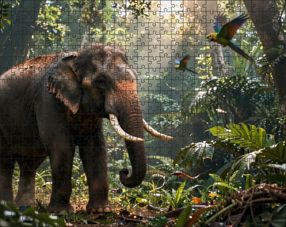 Fotopuzzel Olifant 'Jungle Breakthrough' | Liggend - Stukjes Geluk