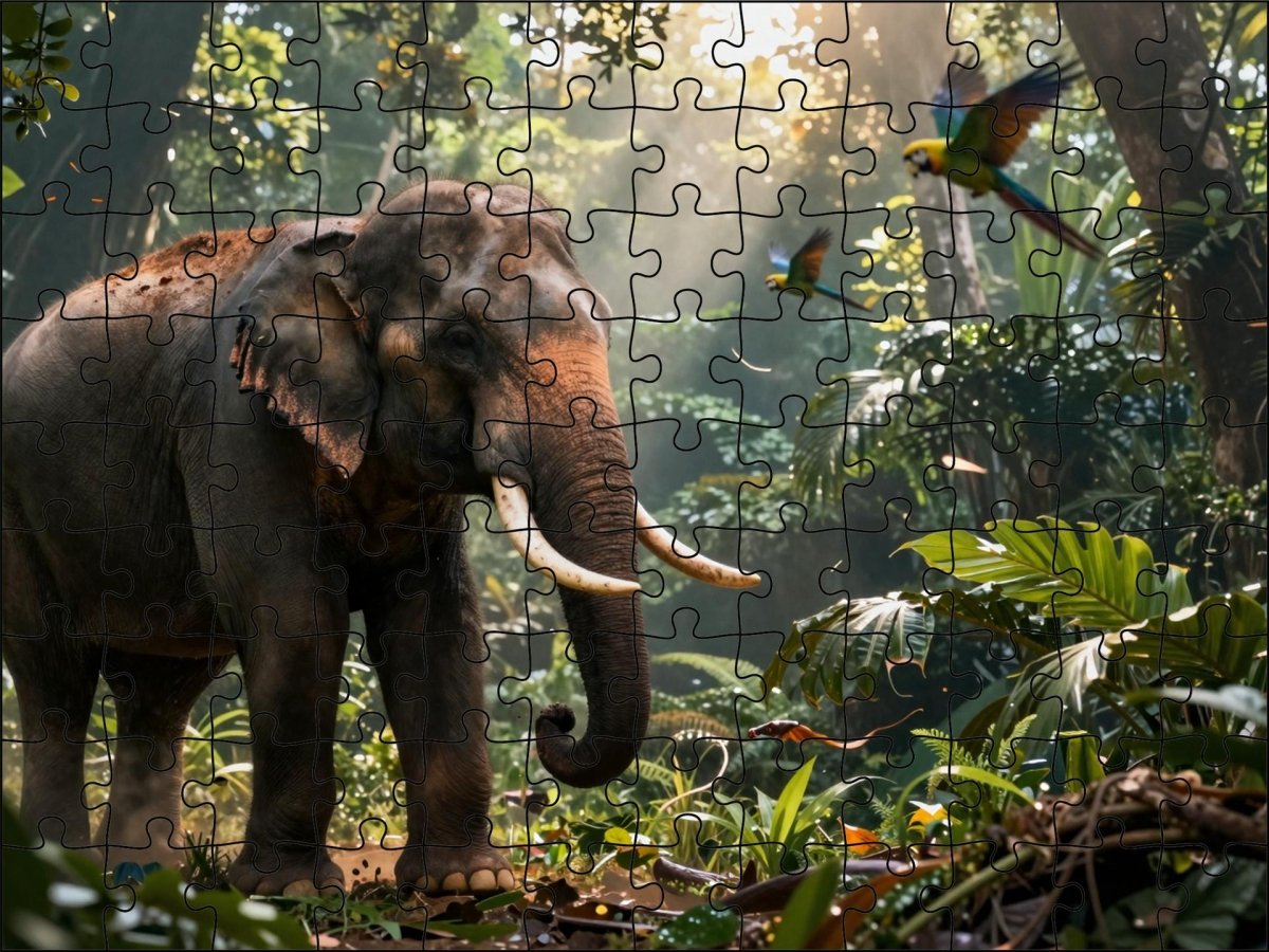 Fotopuzzel Olifant 'Jungle Breakthrough' | Liggend - Stukjes Geluk