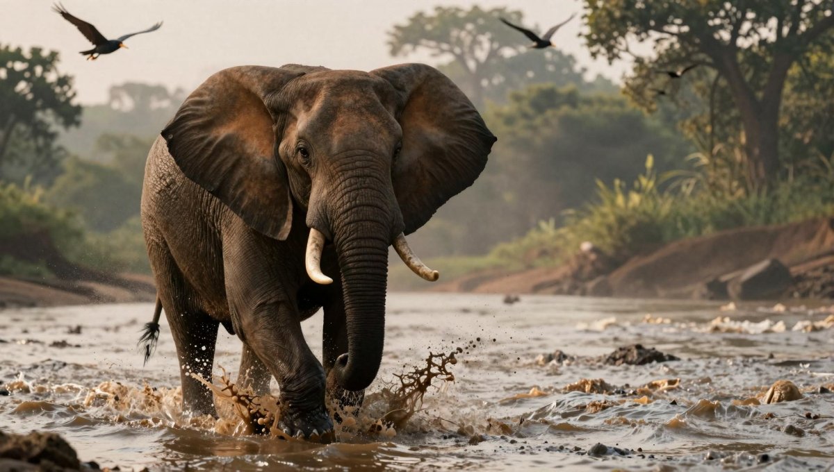Fotopuzzel Olifant 'River Stampede' | Liggend - Stukjes Geluk