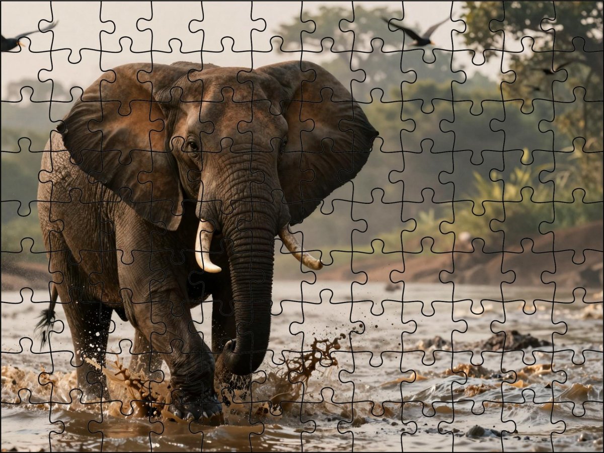 Fotopuzzel Olifant 'River Stampede' | Liggend - Stukjes Geluk