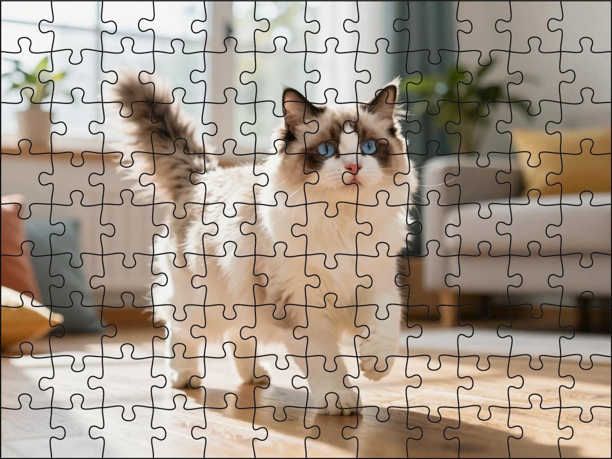 Fotopuzzel Ragdoll in de woonkamer | Liggend - Stukjes Geluk