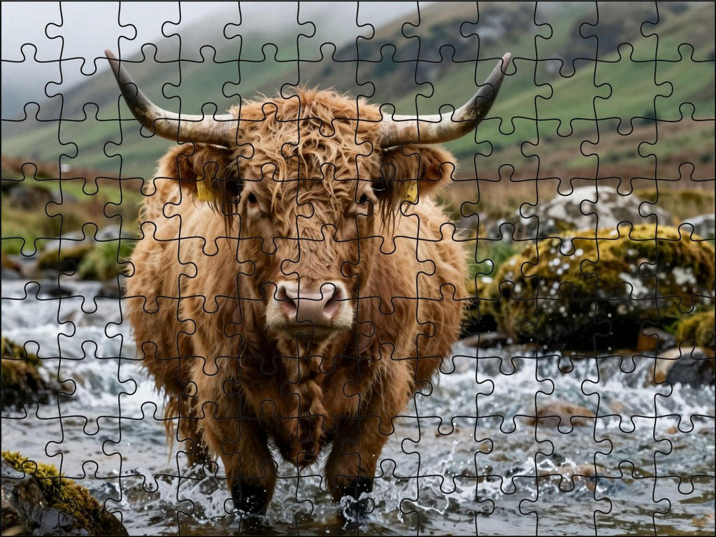 Fotopuzzel Schotse Hooglander 'River Crossing' | Liggend - Stukjes Geluk