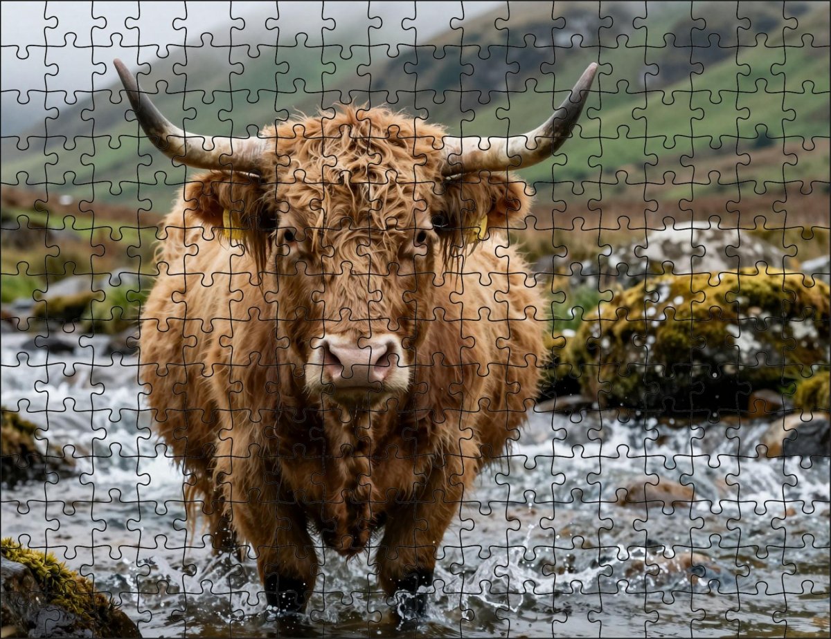 Fotopuzzel Schotse Hooglander 'River Crossing' | Liggend - Stukjes Geluk