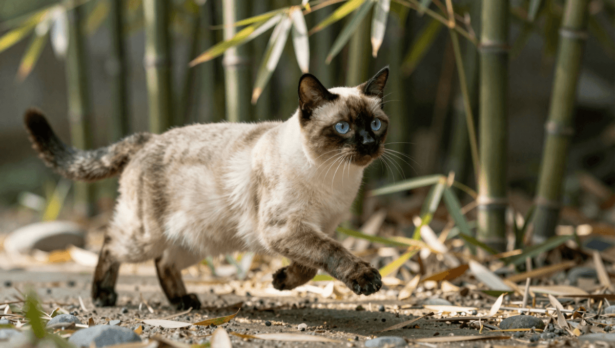 Fotopuzzel Siamese kat in het bamboepark | Liggend - Stukjes Geluk