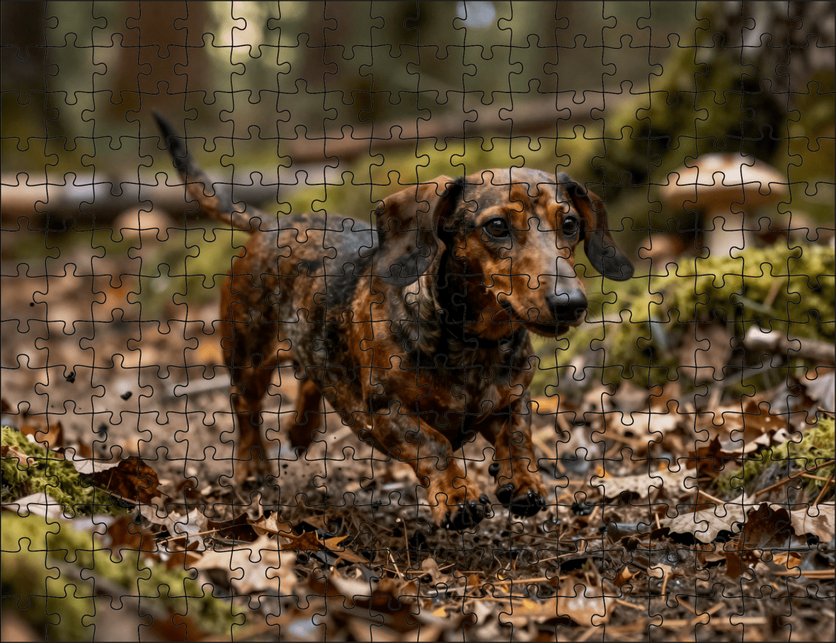 Fotopuzzel Teckel in het bos | Liggend - Stukjes Geluk