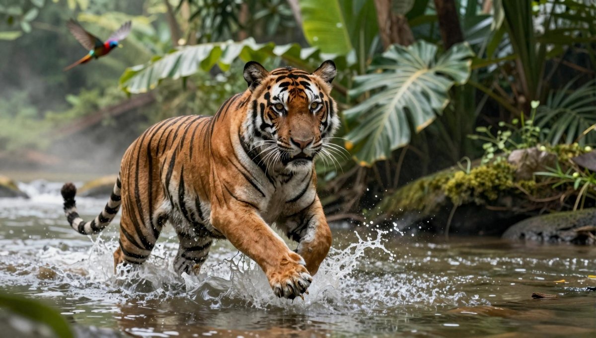 Fotopuzzel tijger 'Jungle River Chase' | Liggend - Stukjes Geluk