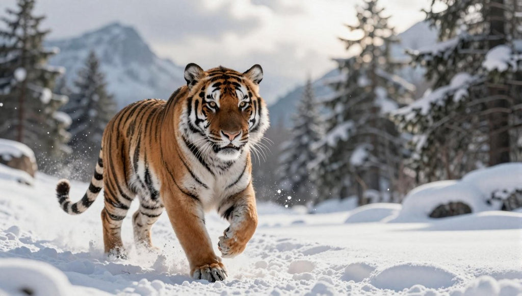 Fotopuzzel tijger 'Snowy Mountain Charge' | Liggend - Stukjes Geluk