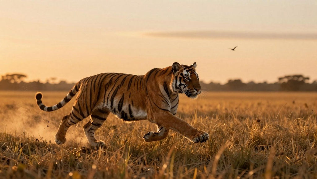 Fotopuzzel tijger 'Sunset Grassland Hunt' | Liggend - Stukjes Geluk