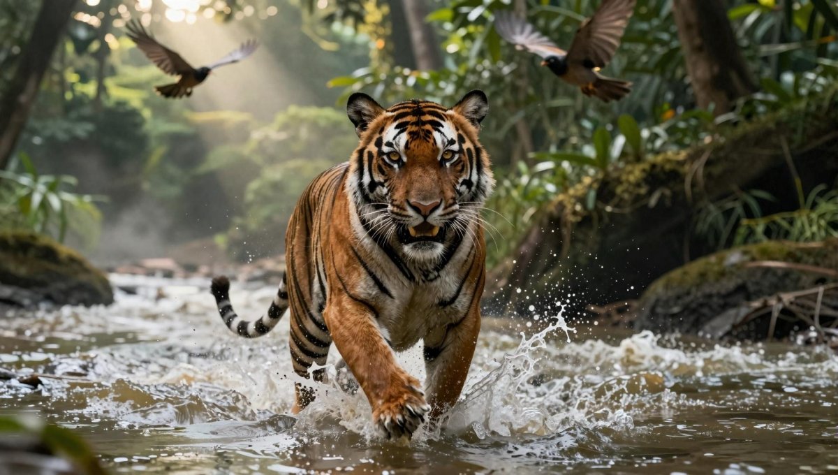 Fotopuzzel tijger 'Through Water and Fury' | Liggend - Stukjes Geluk