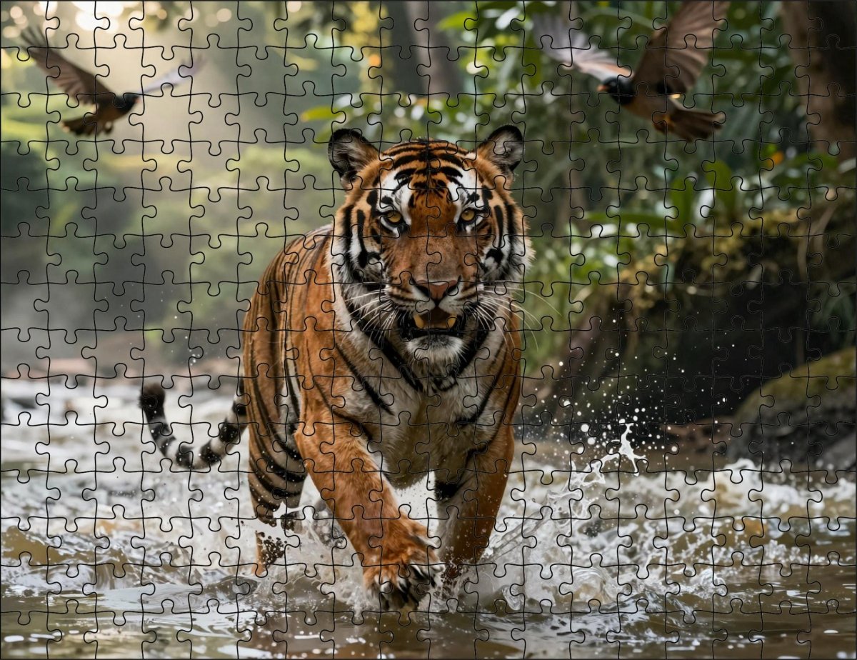 Fotopuzzel tijger 'Through Water and Fury' | Liggend - Stukjes Geluk