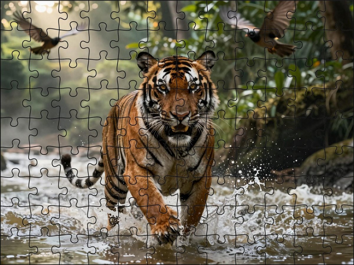 Fotopuzzel tijger 'Through Water and Fury' | Liggend - Stukjes Geluk