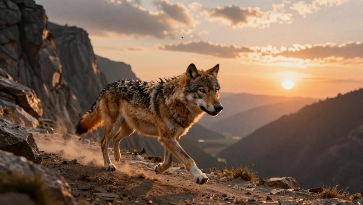 Fotopuzzel Wolf 'Cliffside Print at Sunset' | Liggend - Stukjes Geluk