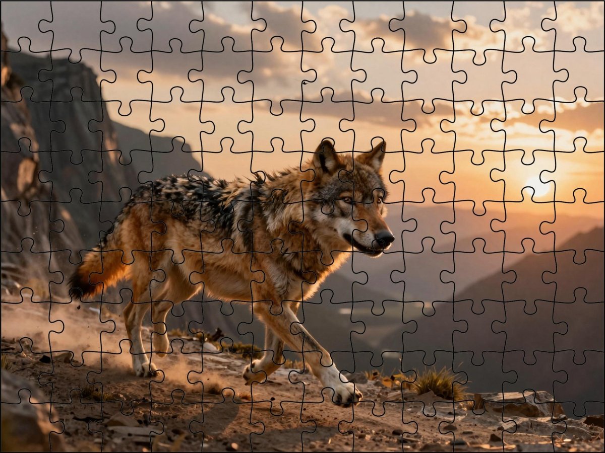 Fotopuzzel Wolf 'Cliffside Print at Sunset' | Liggend - Stukjes Geluk