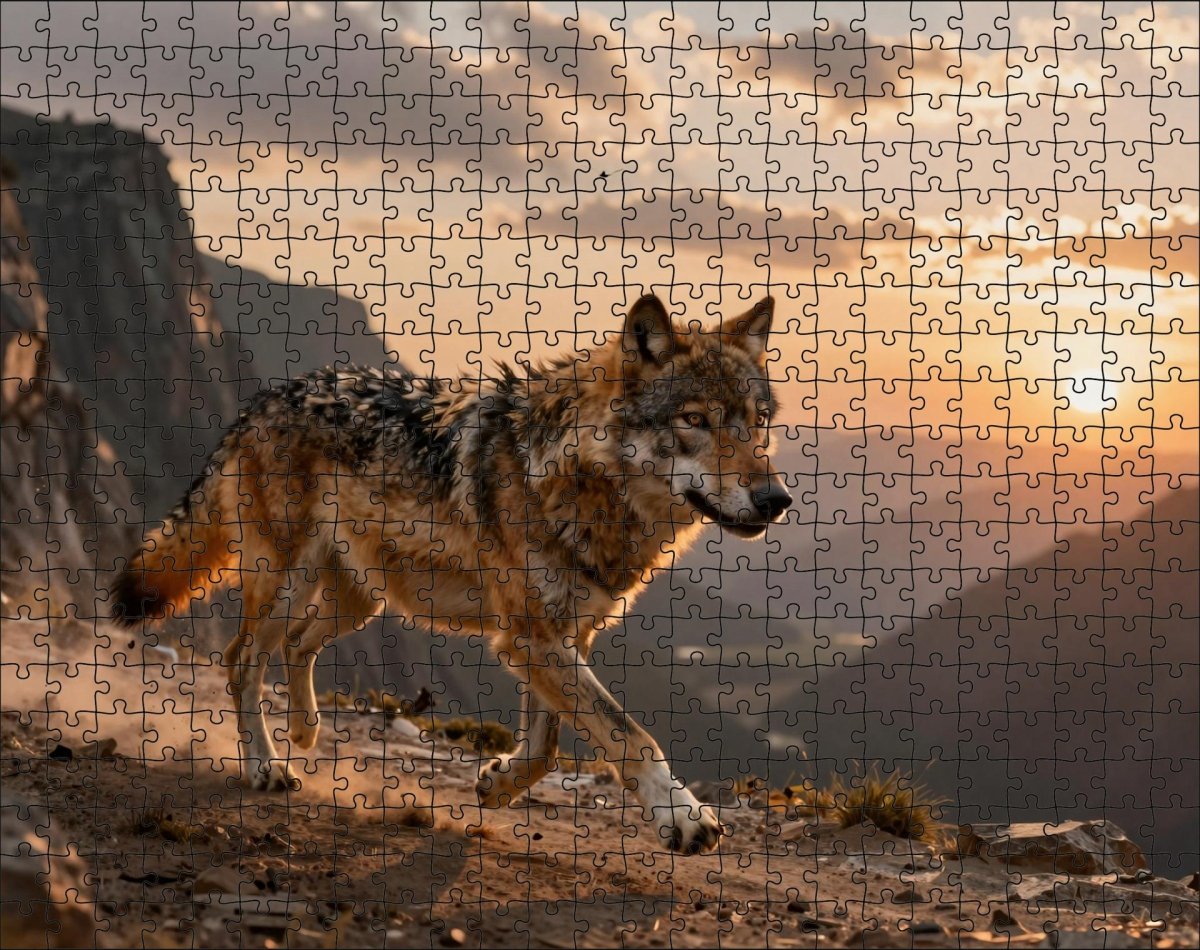 Fotopuzzel Wolf 'Cliffside Print at Sunset' | Liggend - Stukjes Geluk